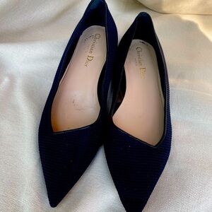 CHRISTIAN Dior technical fabric black pointed toe flats